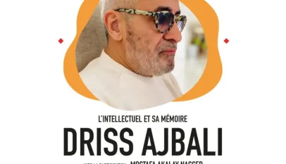 Affiche de la rencontre intellectuelle avec Driss Ajbali au Théâtre Riad Sultan à Tanger