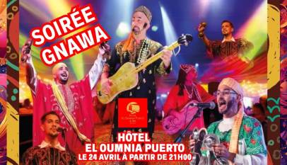 Affiche soirée Gnawa format paysage à l'hôtel El Oumnia Puerto
